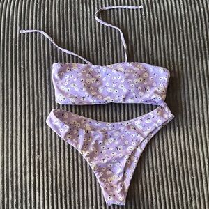 Romwe Floral Purple Bikini Set